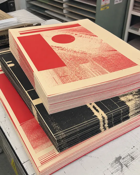 Stack of freshly printed posters
